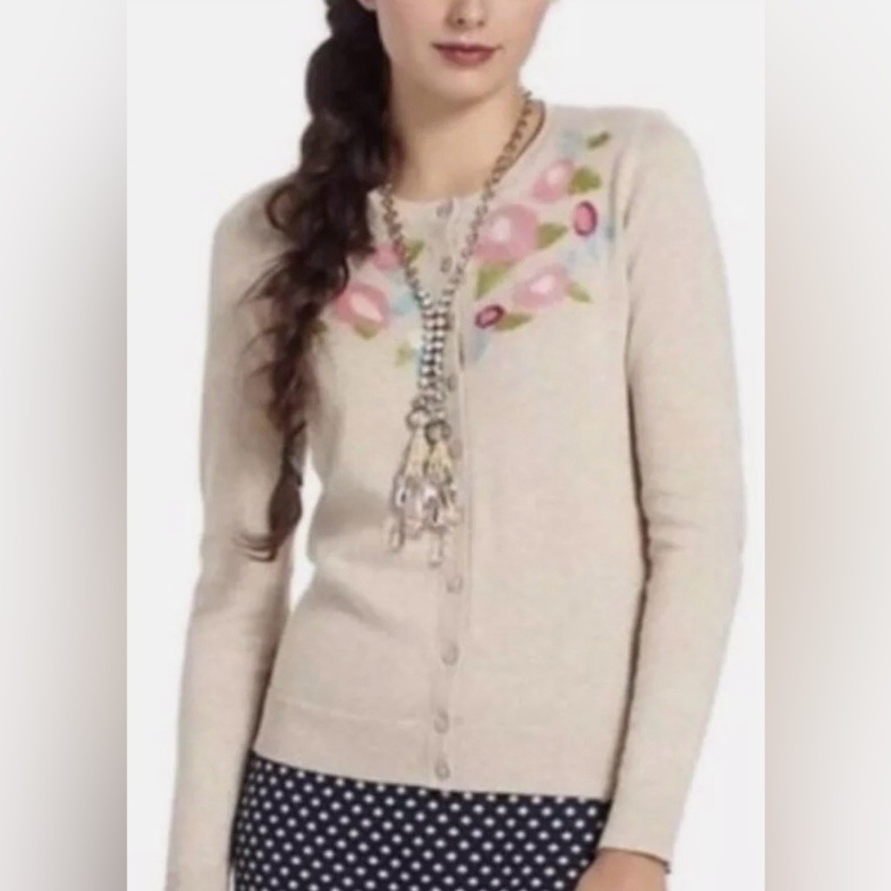 Anthropologie Tabitha Felted Beige Floral Cardigan